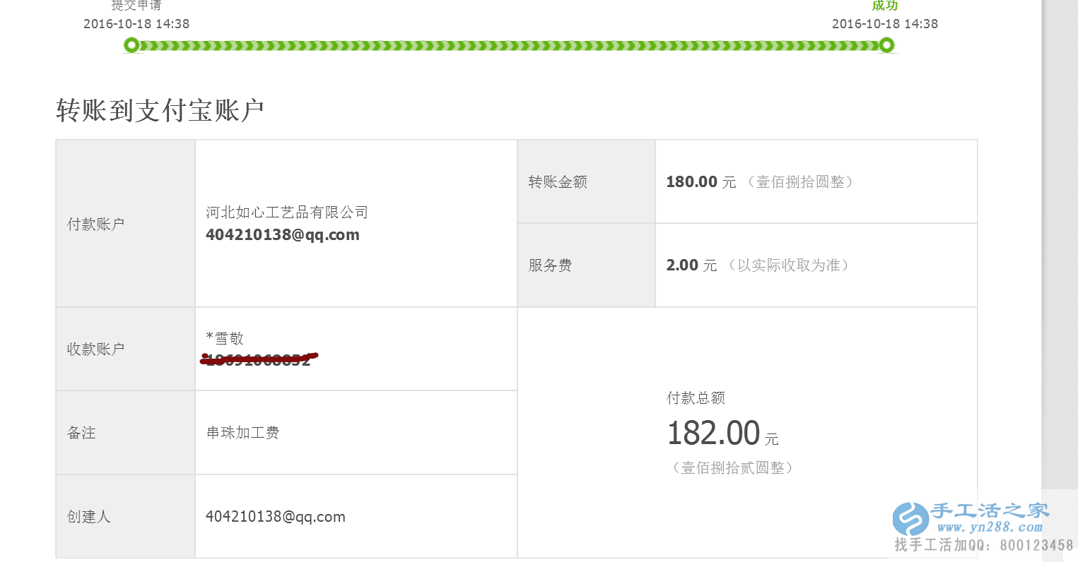  河南崔女士做手工活收到加工費180元，業(yè)余賺錢好項目