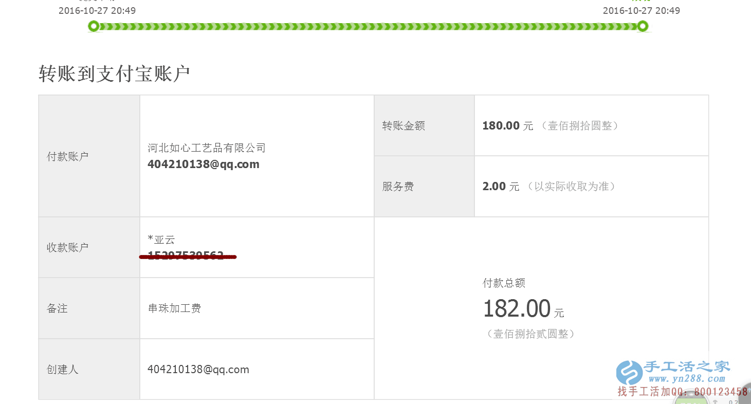 老客戶河北武安袁女士又收到加工費(fèi)180元，業(yè)余賺錢好項(xiàng)目