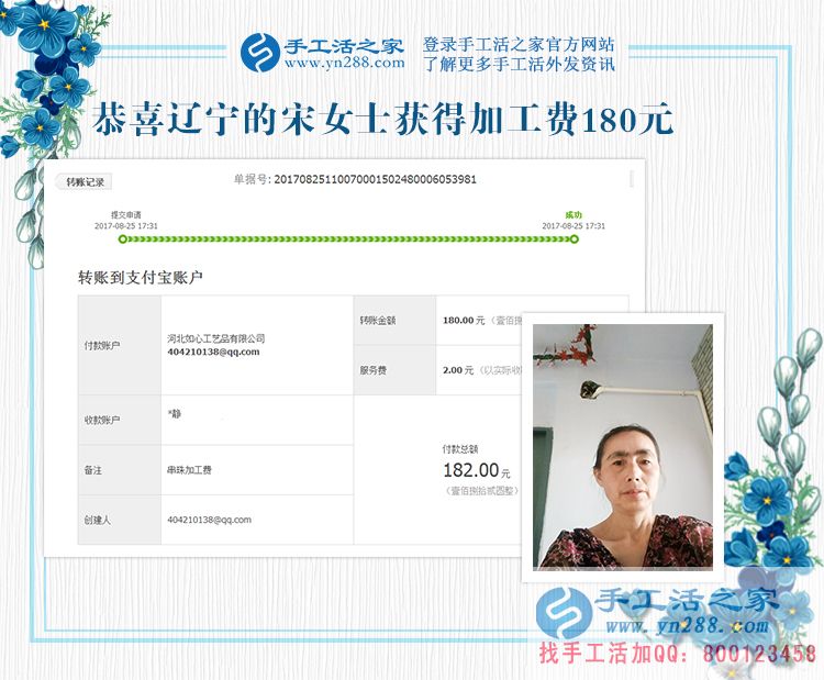 趁著孩子剛結(jié)婚到有孫子之間的時間，遼寧的宋女士堅持在家做手工活賺錢(圖1)
