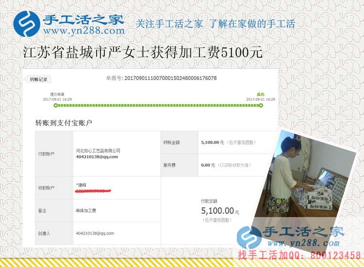6天結(jié)算5100元，江蘇鹽城嚴(yán)女士的珠繡畫手工活加工團(tuán)隊(duì)已經(jīng)初具規(guī)模(圖1)